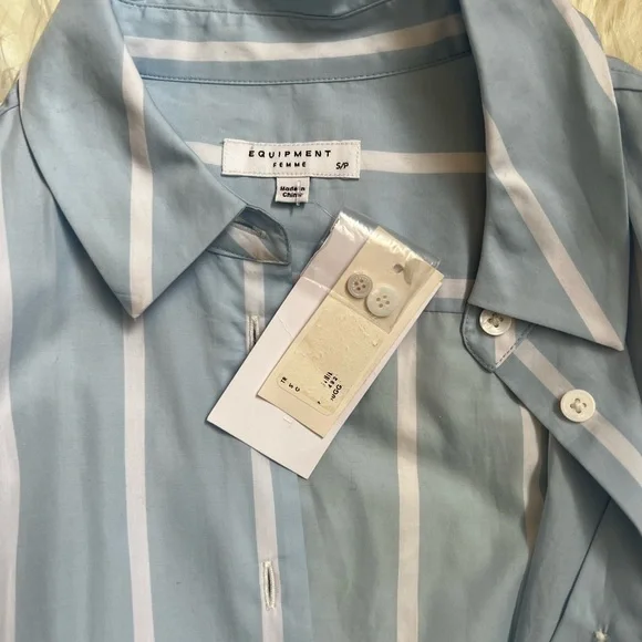 NWT Equipment Striped blue and white drop waist shirt dress size S - Picture 11 of 16